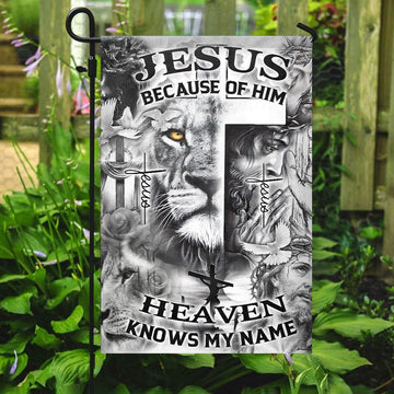 Jesus Because Of Him Flag, Christian&#39;s Flag, Garden Decor, Garden Flag Stand, Christian Flag, Scripture Flag, Garden Banner