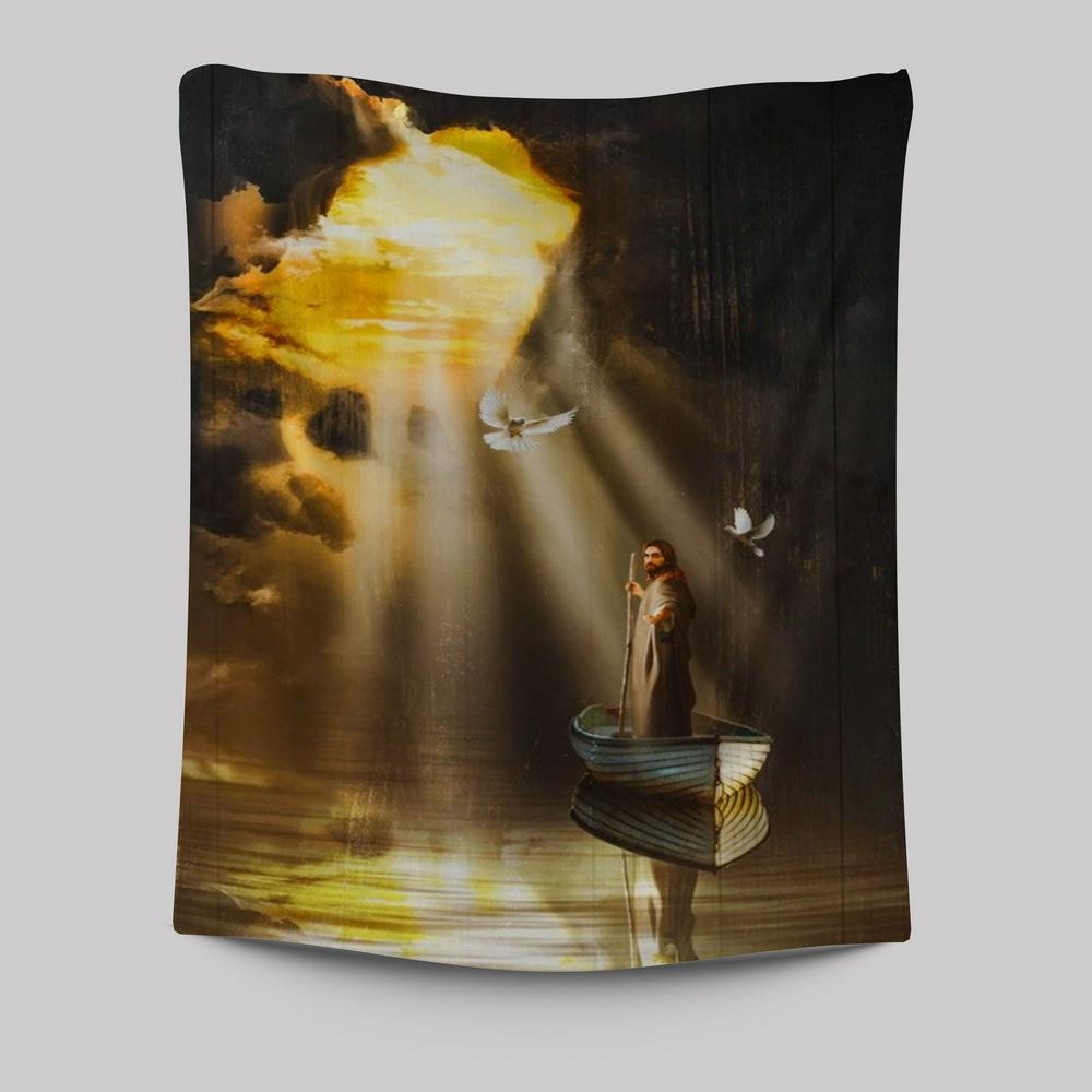 Jesus, Boat, Dove, Light From Heaven Tapestry