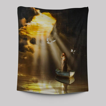 Jesus, Boat, Dove, Light From Heaven Tapestry