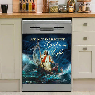 Jesus Calming The Storm Dishwasher Cover, At My Darkest God Is My Light Dishwasher Stickers, Jesus Portrait Kitchen Decor