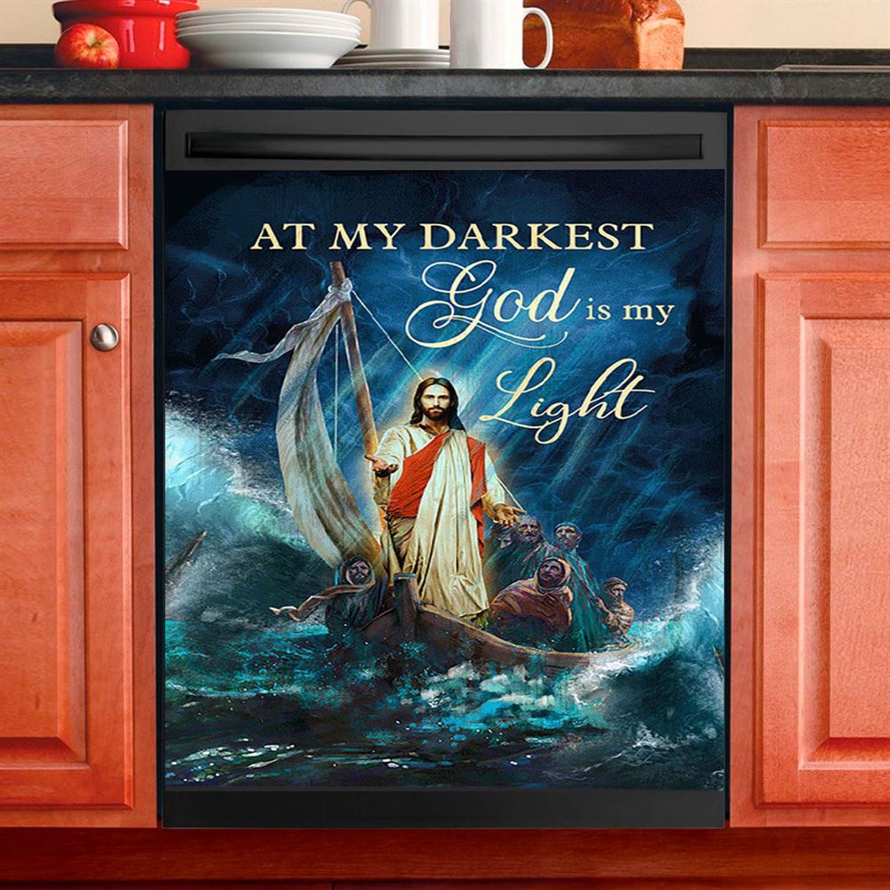 Jesus Calming The Storm Dishwasher Cover, At My Darkest God Is My Light Dishwasher Stickers, Jesus Portrait Kitchen Decor