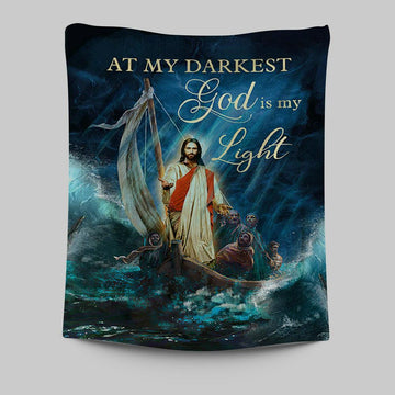 Jesus Calming The Storm Tapestry - At My Darkest God Is My Light Wall Art Tapestry - Jesus Portrait Tapestry Prints - Christian Wall Art