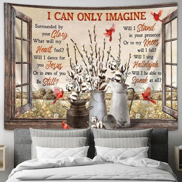 Jesus, Cardinal, Cotton Flower, Autumn Field, I Can Only Imagine Tapestry, Tapestries for Living Room Bedroom