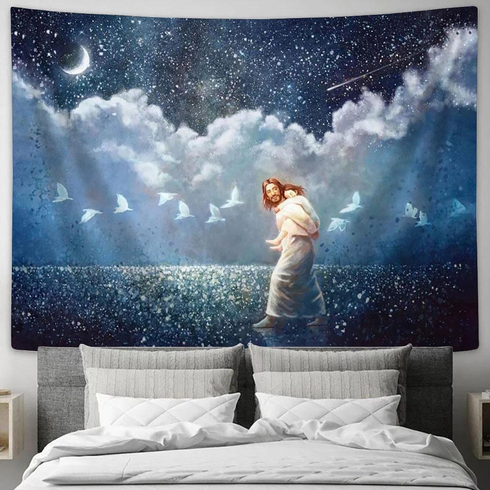 Jesus Carry Children Tapestry - With All The Heart Large Tapestry - Christian Tapestry Prints - Religious Tapestry Art