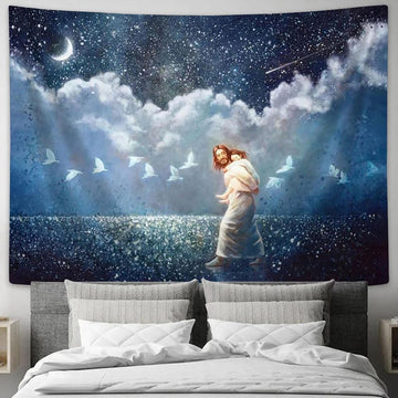 Jesus Carry Children Tapestry - With All The Heart Large Tapestry - Christian Tapestry Prints - Religious Tapestry Art