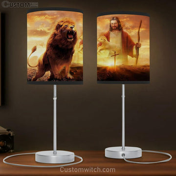 Jesus Carry Lamp The King Lion Table Lamp Art - Lion Table Lamp Wall Decor - Christian Scripture Table Lamp