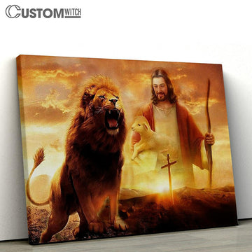 Jesus Carry Lamb The King Lion Canvas Art - Lion Canvas Wall Decor - Christian Scripture Canvas