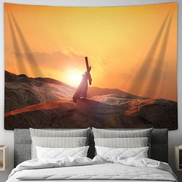 Jesus Carrying Cross Tapestry Pictures - Faith Art - Christian Tapestry Wall Art Decor