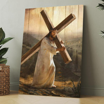 Jesus Carrying The Cross Canvas, Christmas Gift for Christian