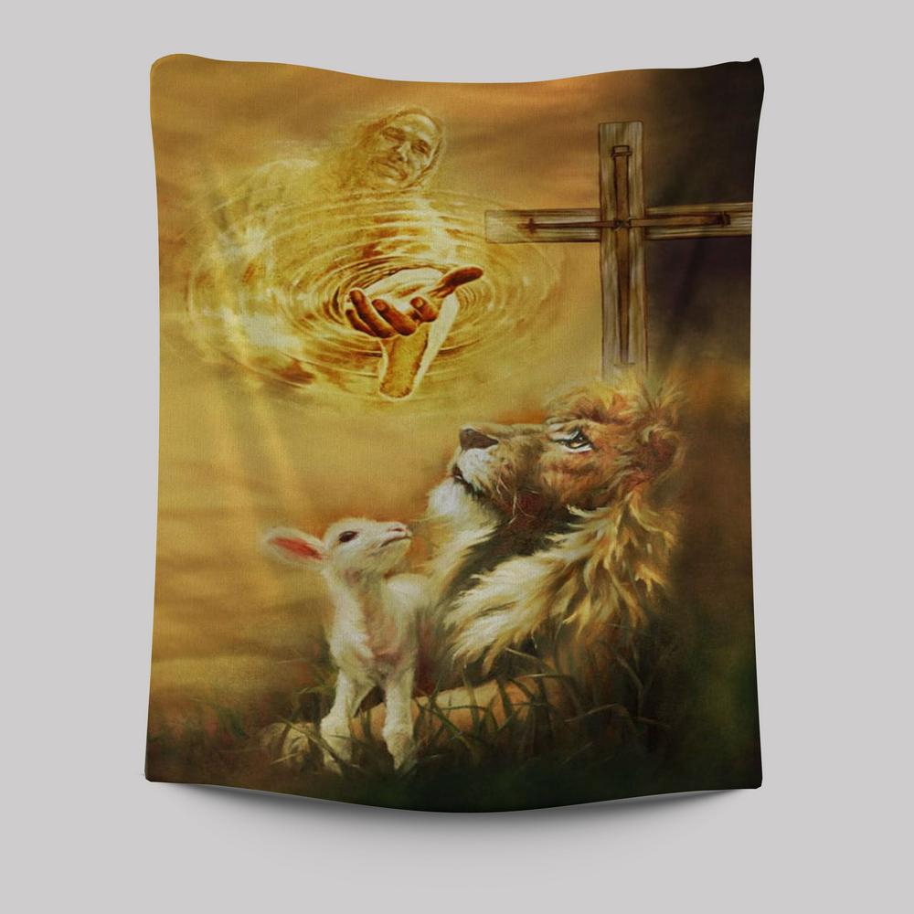 Jesus Christ - Lamb Of God &amp; Lion Of Judah Tapestry Prints - Bible Verse Wall Decor - Scripture Wall Art
