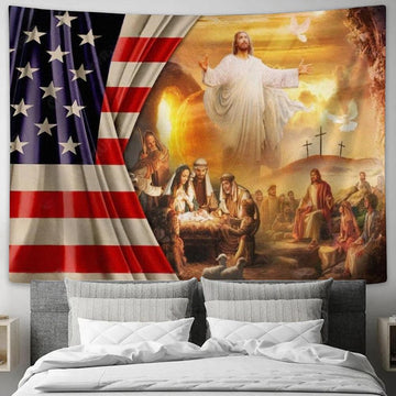 Jesus Christ American Flag Birth Of Jesus Tapestry, Tapestries for Living Room Bedroom