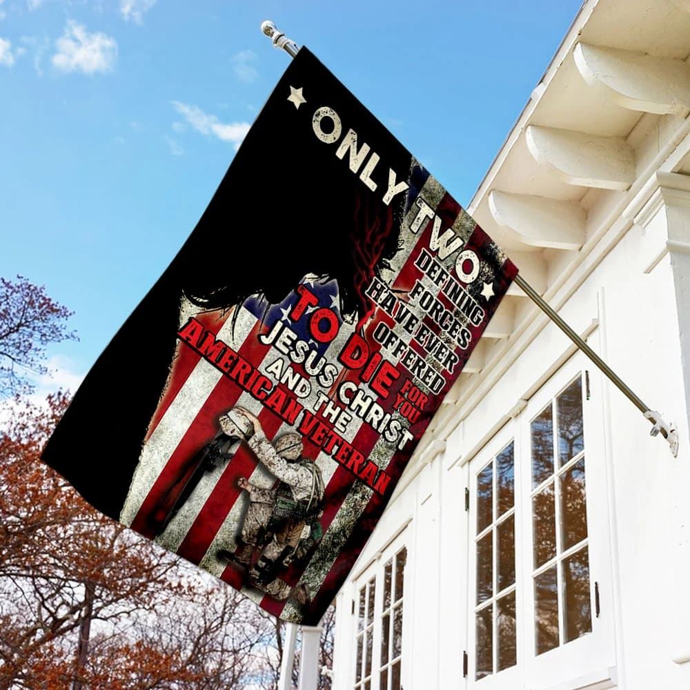 Jesus Christ And The American Veteran House Flags, Christian Flag, Scripture Flag, Garden Banner