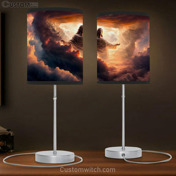 Jesus Christ Close Up Portrait Sunset Sky Table Lamp Pictures - Faith Art - Christian Table Lamp Gift Decor