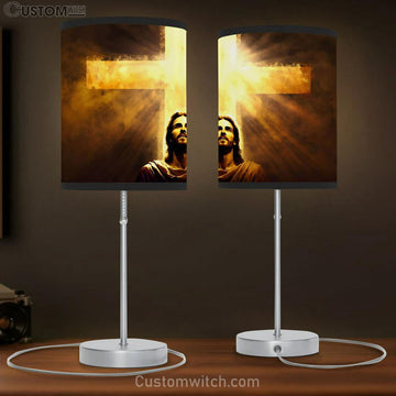 Jesus Christ Close Up Portrait With Cross Table Lamp Pictures - Faith Art - Christian Table Lamp Gift Decor