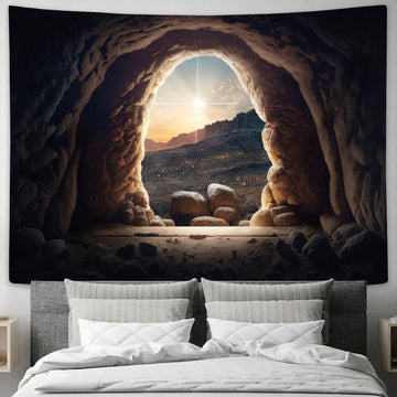 Jesus Christ Easter Empty Tomb Resurrection Tapestry Pictures - Faith Art - Christian Tapestry Wall Art Decor