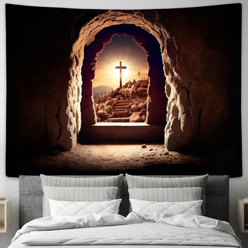 Jesus Christ Empty Tomb Cross Tapestry Pictures - Faith Art - Christian Tapestry Wall Art Decor