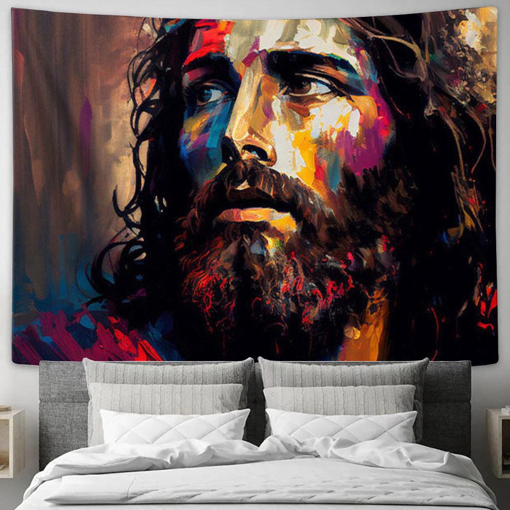 Jesus Christ Face Pictures Tapestry Art - Christian Wall Art Decor - Jesus Christ Tapestry
