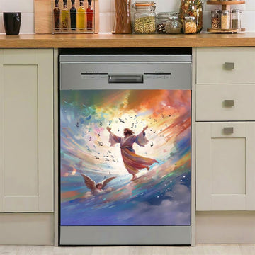 Jesus Christ Give His Hand Dishwasher Cover, White Jesus Dishwasher Stickers, Jesus Kitchen Decor