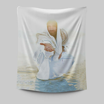 Jesus Christ Give His Hand Tapestry Wall Art - White Jesus Picture Tapestry - Jesus Tapestry Pictures - Christian Tapestries Wall Art