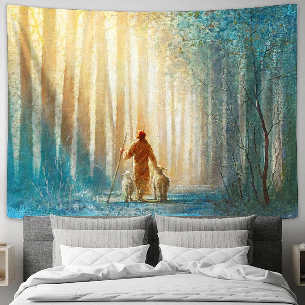 Jesus Christ He Leadeth Me Tapestry Prints - Jesus Christ Tapestry - Christian Tapestry Prints