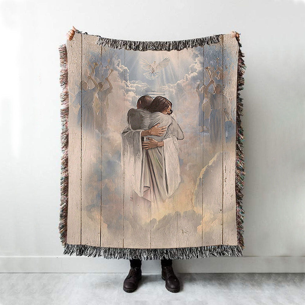 Jesus Christ Hugging Man In Heaven Woven Blanket - Christian Throw Blanket - Religious Home Decor