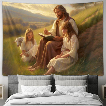 Jesus Christ Is Teaching Children About Bible Tapestry Prints - Jesus Christ Picture - Jesus Tapestry Art