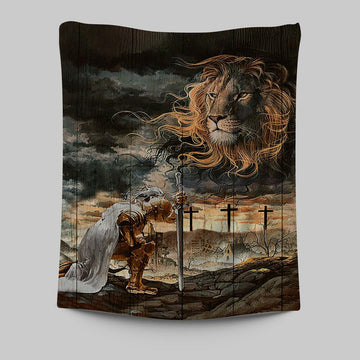 Jesus Christ Lion Face Warrior Tapestry - Christian Wall Art - Religious Home Decor