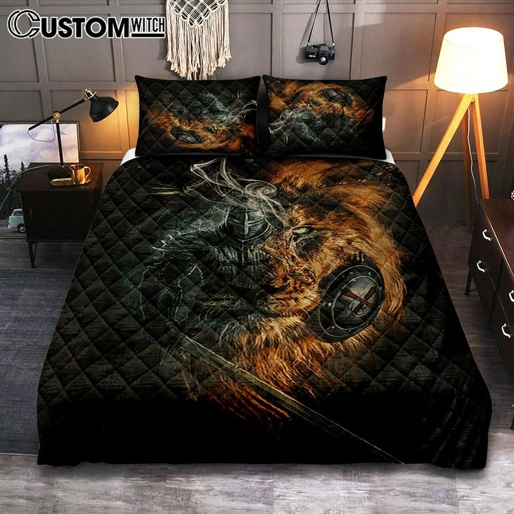 Jesus Christ Lion Of Judah Awesome Warrior Bedroom Quilt Bedding Set - Jesus Portrait Quilt Bedding Set Prints - Christian Bedroom