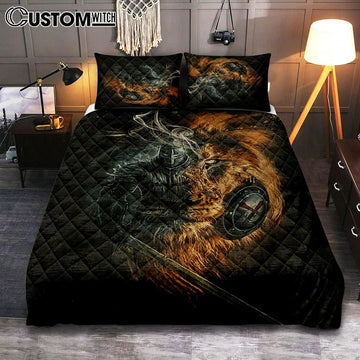Jesus Christ Lion Of Judah Awesome Warrior Bedroom Quilt Bedding Set - Jesus Portrait Quilt Bedding Set Prints - Christian Bedroom