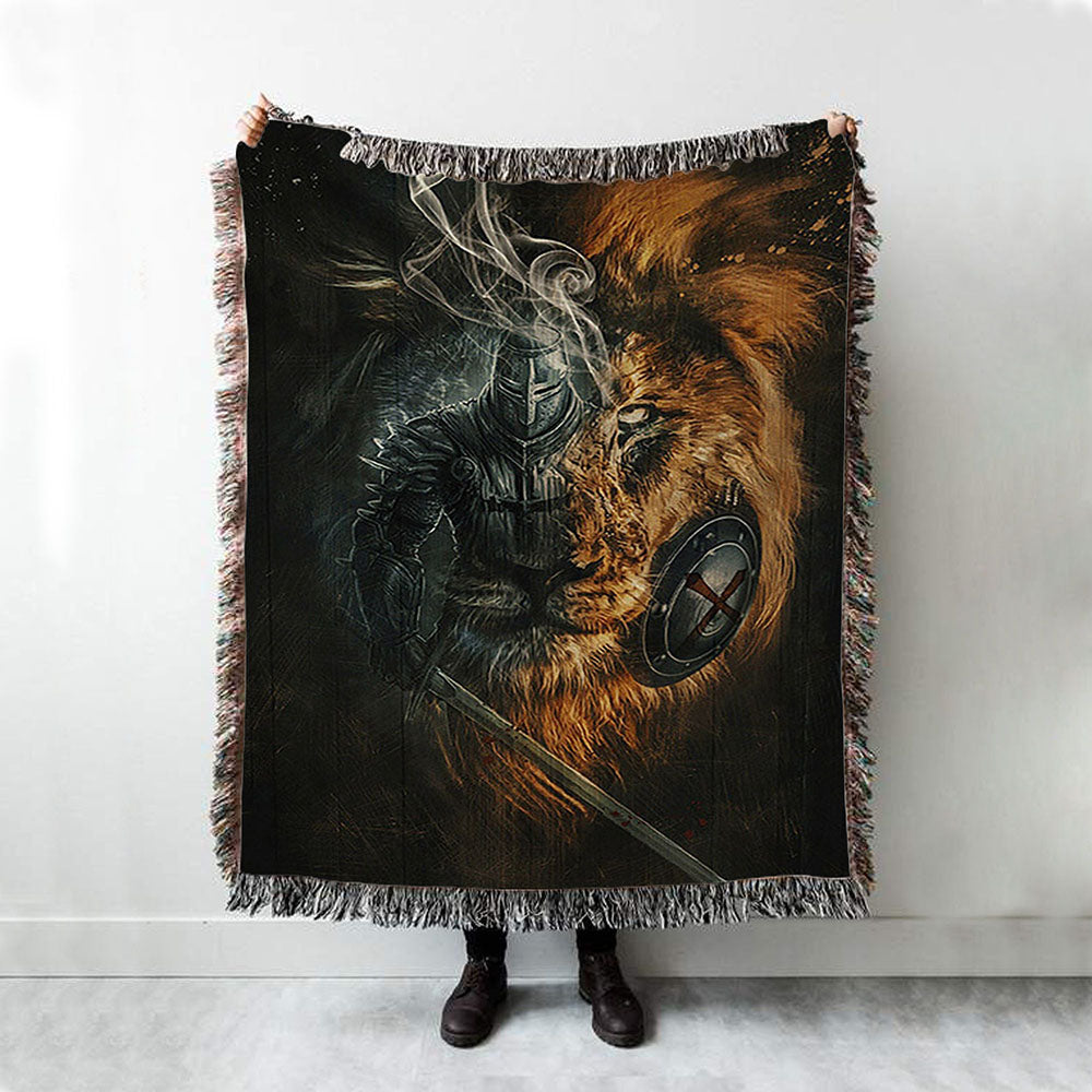 Jesus Christ Lion Of Judah Awesome Warrior Throw Blanket Woven Blanket - Jesus Portrait Woven Blanket Prints - Christian Throw Blanket