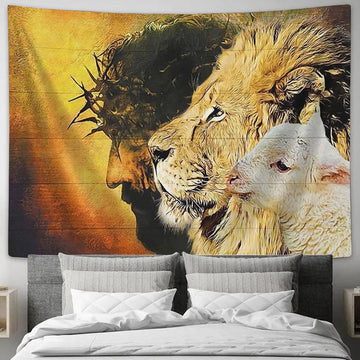 Jesus Christ Lion Of Judah Tapestry Art - Lion Tapestry Wall Decor - Christian Scripture Tapestry
