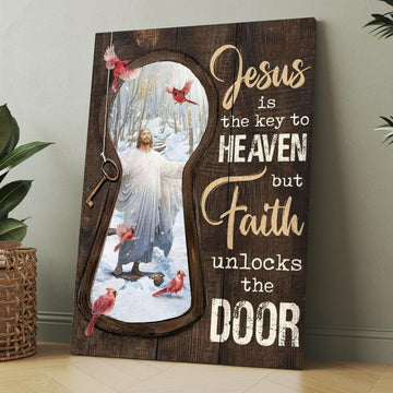 Jesus Christ, Northern Cardinal, Winter Forest, Jesus Is The Key To Heaven Canvas, Christmas Gift for Christian