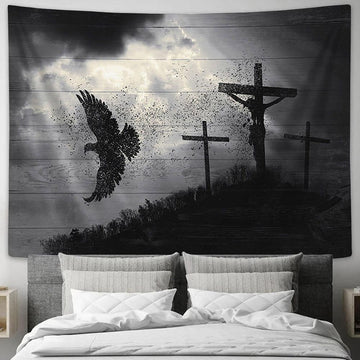 Jesus Christ On The Cross Dove Tapestry Wall Art - Bible Verse Tapestry - Religious Tapestry Wall Hanging
