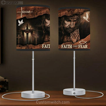 Jesus Christ Praying Hands Cross Faith Over Fear Table Lamp