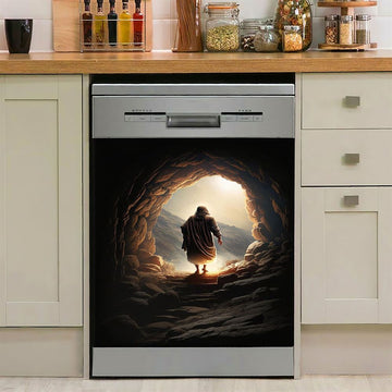 Jesus Christ Prays With Lion Dishwasher Cover, Lion Dishwasher Stickers, Christian Inspirational Kitchen Decor