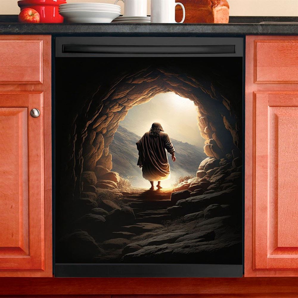 Jesus Christ Prays With Lion Dishwasher Cover, Lion Dishwasher Stickers, Christian Inspirational Kitchen Decor