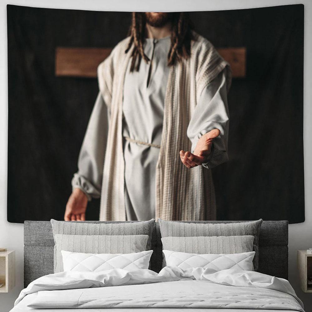 Jesus Christ Reaching Out His Hand Tapestry Pictures - Faith Art - Christian Tapestry Wall Art Decor