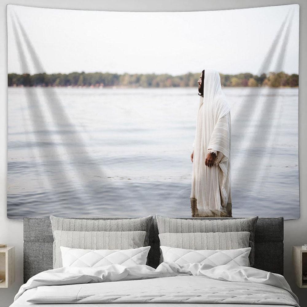 Jesus Christ Standing Water Tapestry Pictures - Faith Art - Christian Tapestry Wall Art Decor