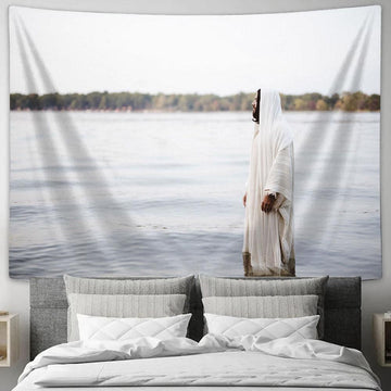 Jesus Christ Standing Water Tapestry Pictures - Faith Art - Christian Tapestry Wall Art Decor