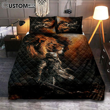 Jesus Christ The Lion Of Judah Warrior Of Christ Bedroom Quilt Bedding Set - Jesus Portrait Quilt Bedding Set Prints - Christian Bedroom