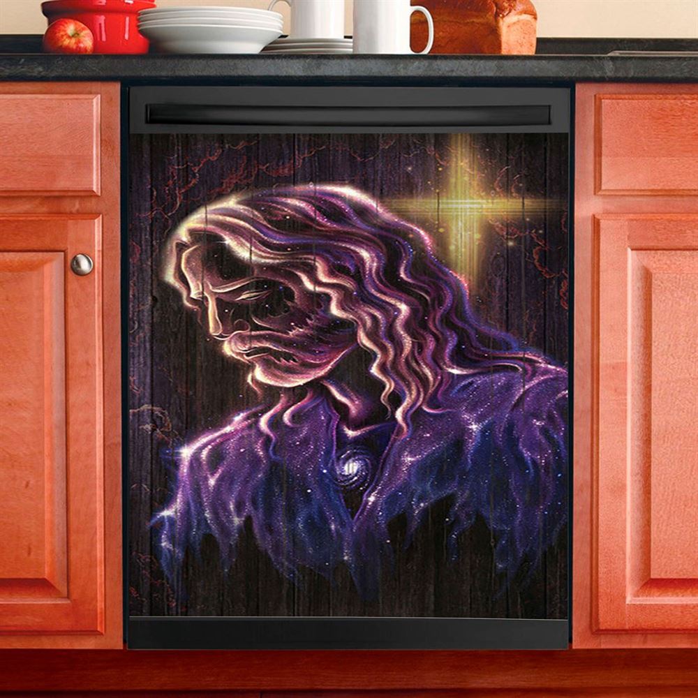 Jesus Christ The Redeemer Beautiful Girl Blue Ocean Dishwasher Cover, Jesus Portrait Dishwasher Stickers, Christian Kitchen Decor