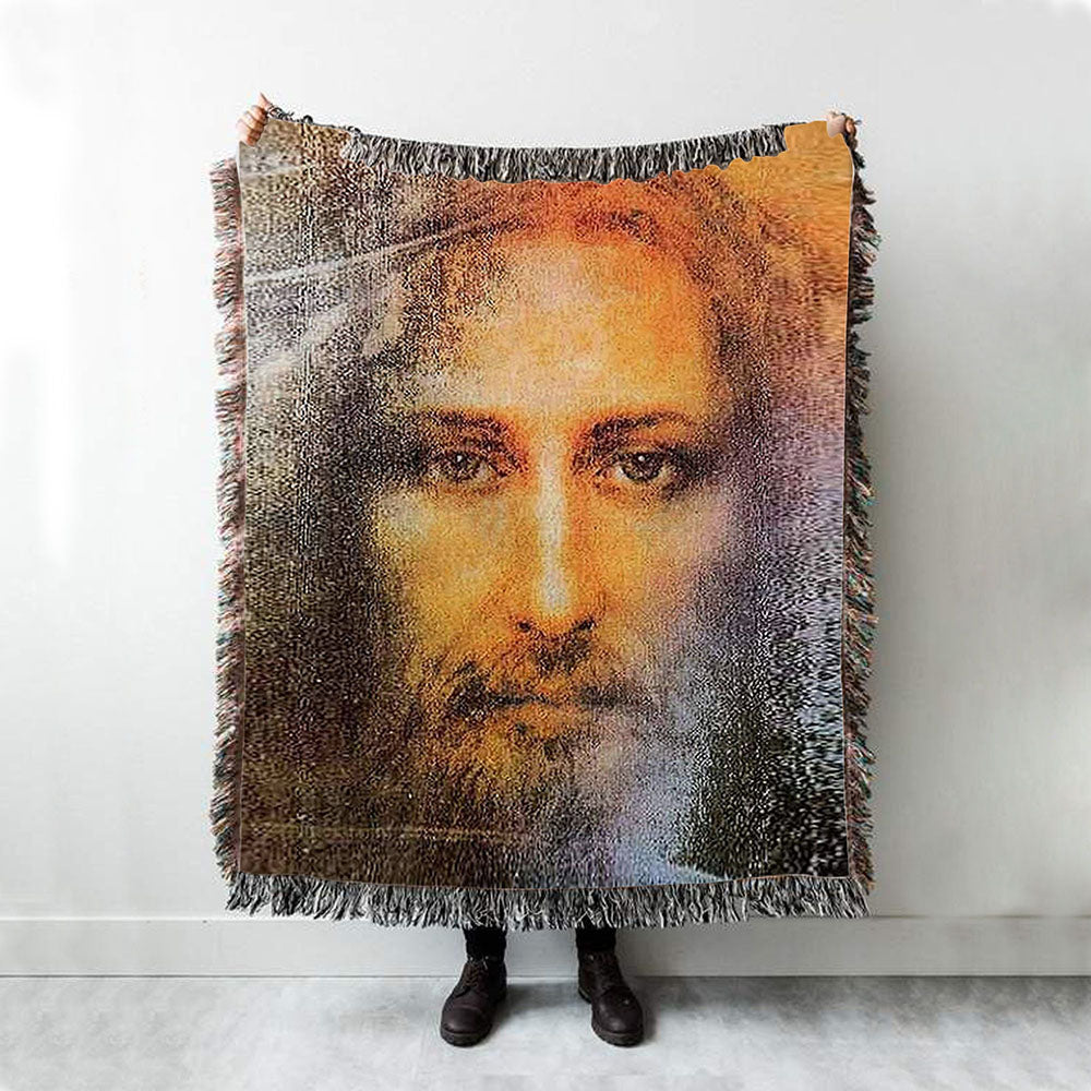 Jesus Christ Throw Blanket - Jesus Picture - Inspirational Gift For Pastor Priest - Christian Woven Throw Blanket Decor