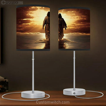Jesus Christ Walk Water Sunset Table Lamp Pictures - Faith Art - Christian Table Lamp Gift Decor