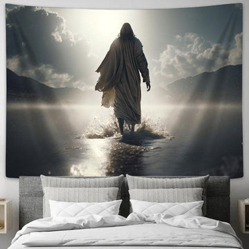 Jesus Christ Walking On Water Religious Tapestry Pictures - Faith Art - Christian Tapestry Wall Art Decor