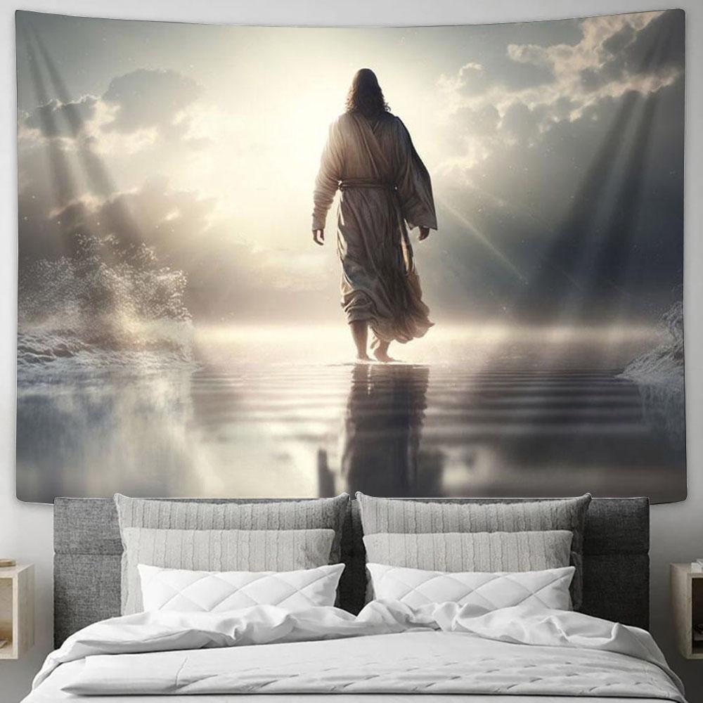 Jesus Christ Walking On Water Tapestry - Jesus Christ Picture - Christian Home Decor