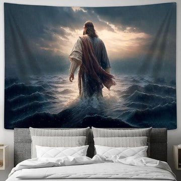 Jesus Christ Walking On Water Tapestry Art - Jesus Christ Picture - Christian Home Decor