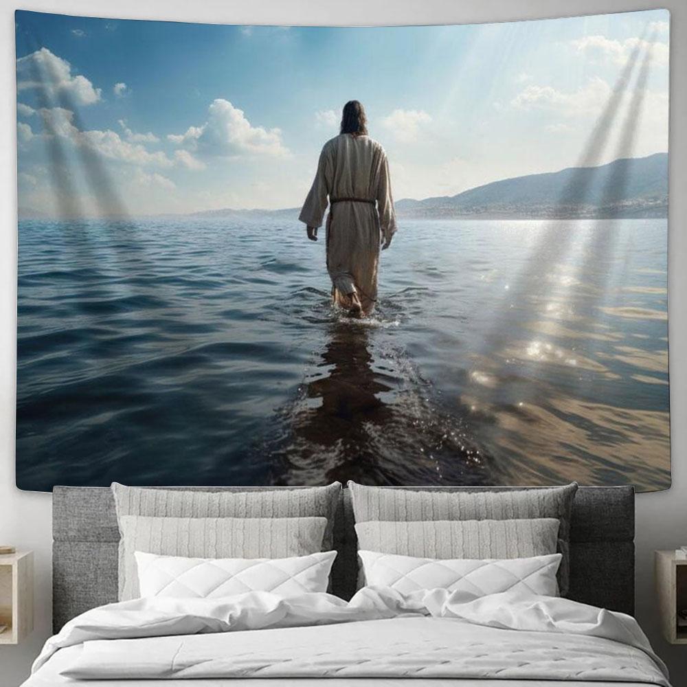 Jesus Christ Walking On Water Wall Art Tapestry - Jesus Christ Picture - Christian Home Decor