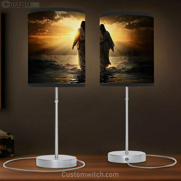 Jesus Christ Walking Water Sunset Table Lamp Pictures - Faith Art - Christian Table Lamp Gift Decor