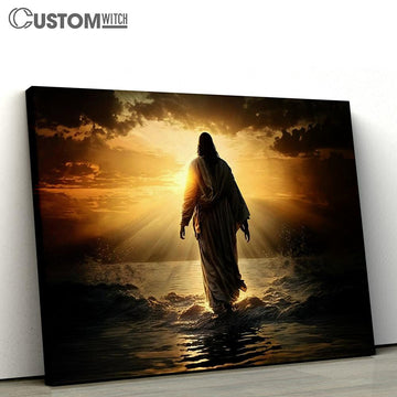 Jesus Christ Walking Water Sunset Canvas Pictures - Faith Art - Christian Canvas Wall Art Decor