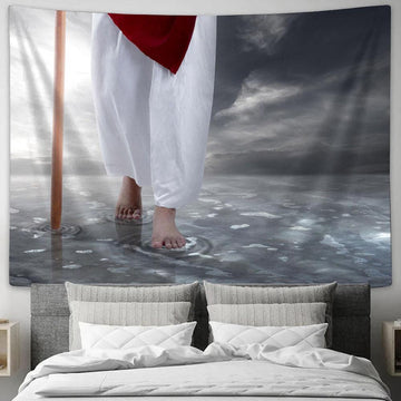 Jesus Christ Walking With Stick Water Tapestry Pictures - Faith Art - Christian Tapestry Wall Art Decor